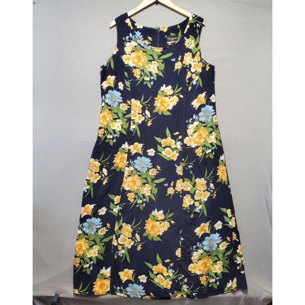 Cimmaron Plus Size 16 Navy‎ Blue Floral Maxi Dress Sleeveless Rayon Cottagecore